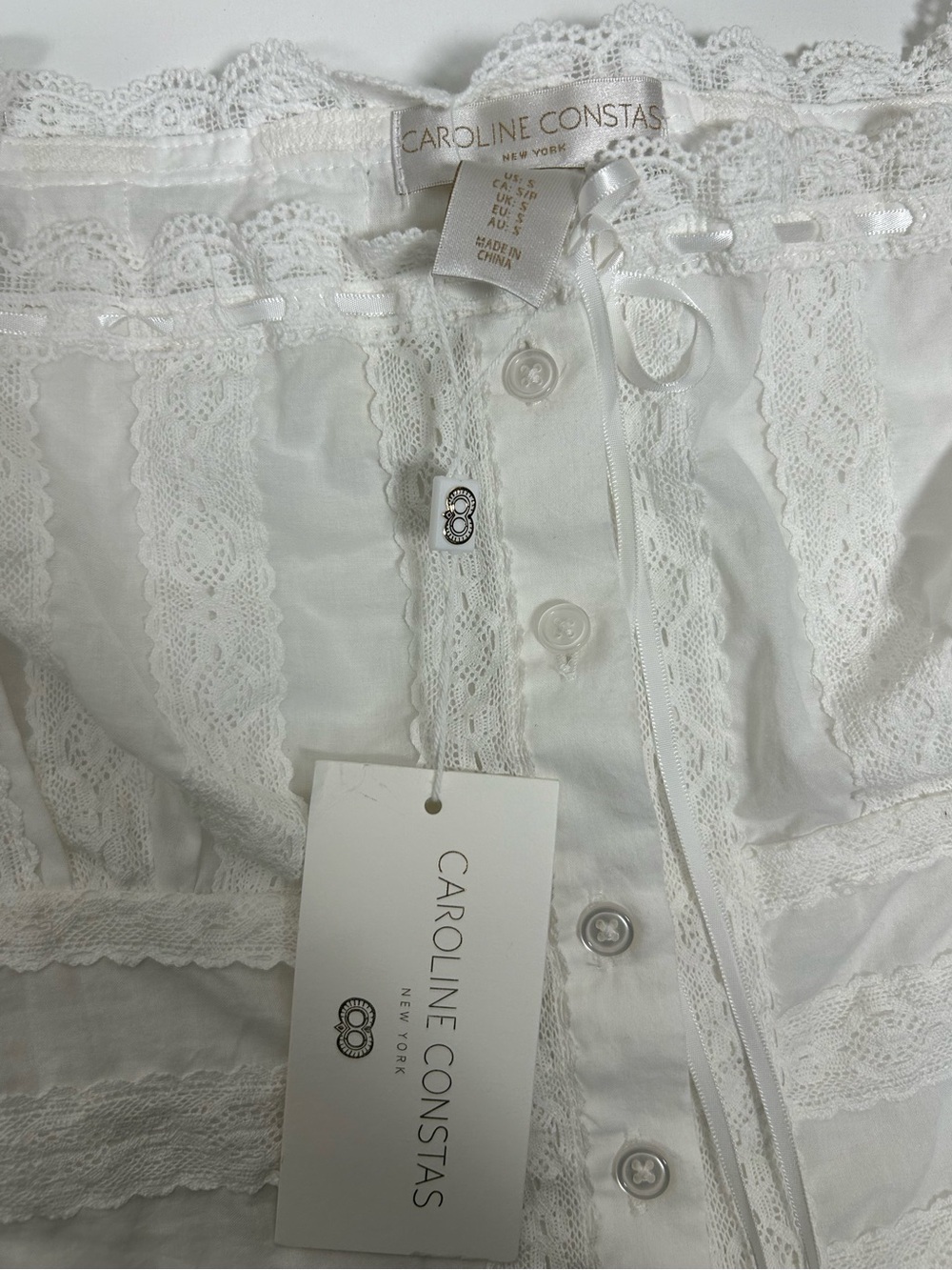 Caroline Constas White Cotton Lace-Trim Corset Peasant Romantic Blouse Peplum - Picture 5 of 10